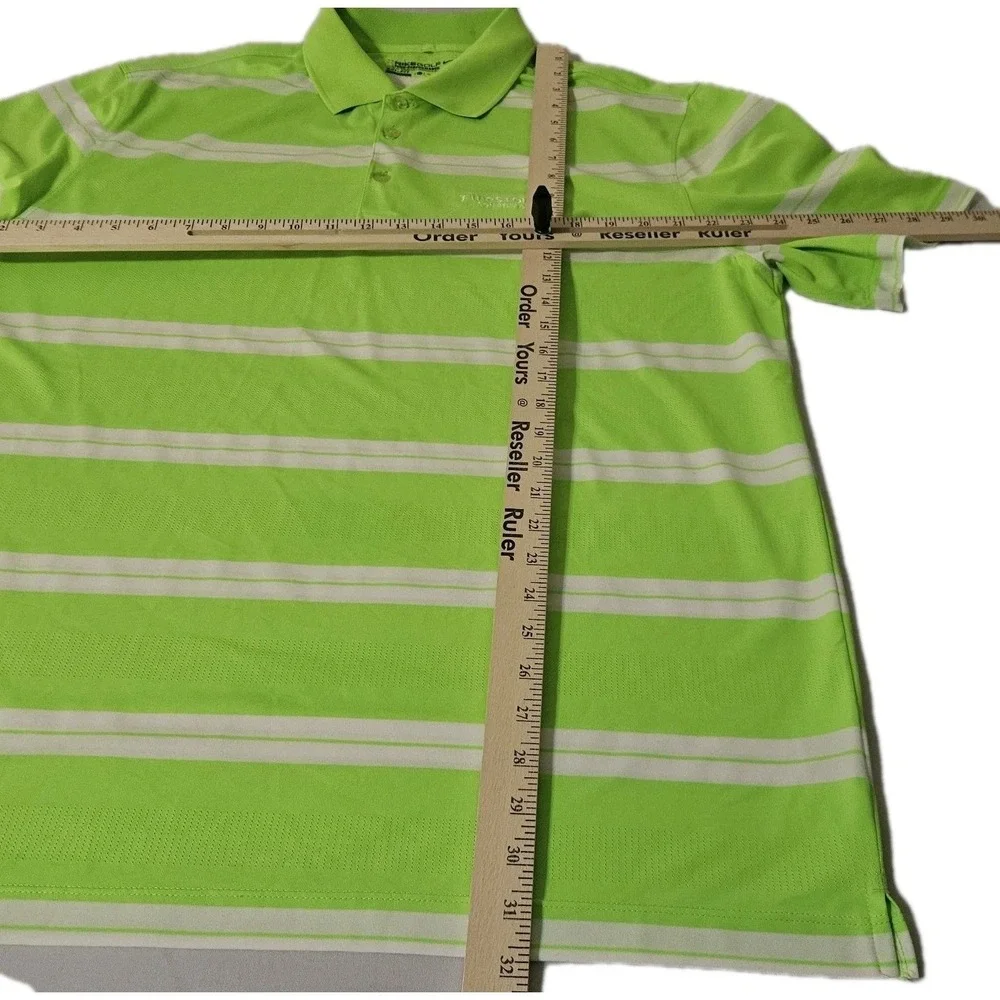 Nike Golf Polo Shirt Mens XL‎ Tour Performance Dri Fit Long Sleeve Striped Green